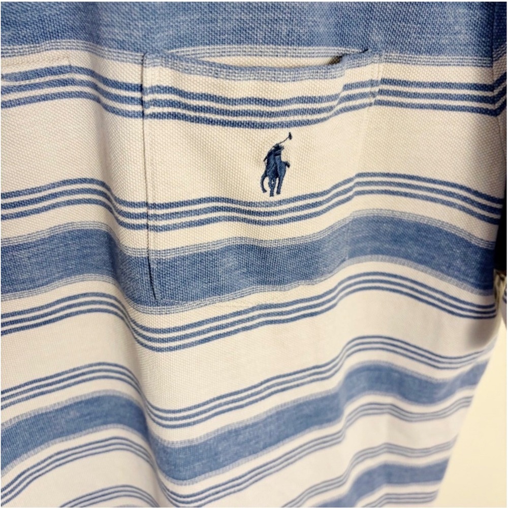 Polo Ralph Lauren Polo Mens L Blue Stripe Classic Fit Pocket Pony Short Sleeve - Picture 7 of 8
